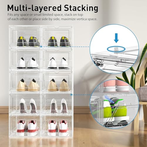 10 Pack Thickened Clear Stackable Shoe Organizer, Clear White